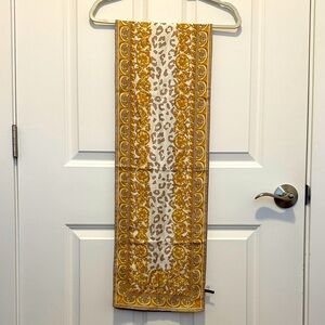 Talbots Silk Scarf with Leopard Print and Gold Filigree Design
